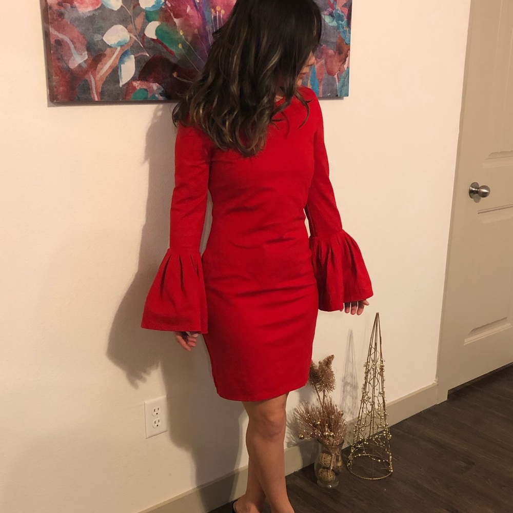 Red bell sleeve dress